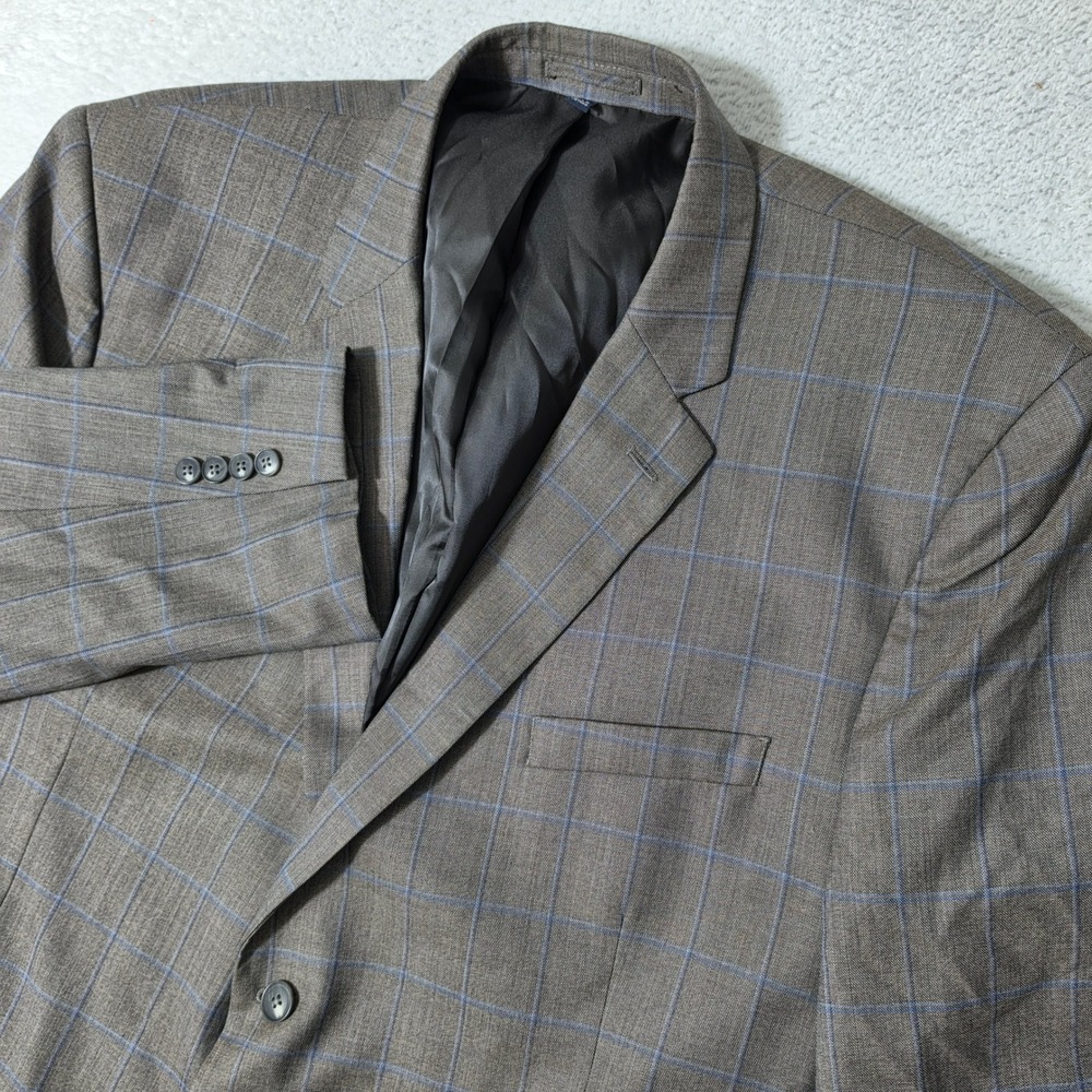 Jos A Bank Sport Coat Men 52r Brown Blue Windowpane Plaid Wool Blend Lightweight